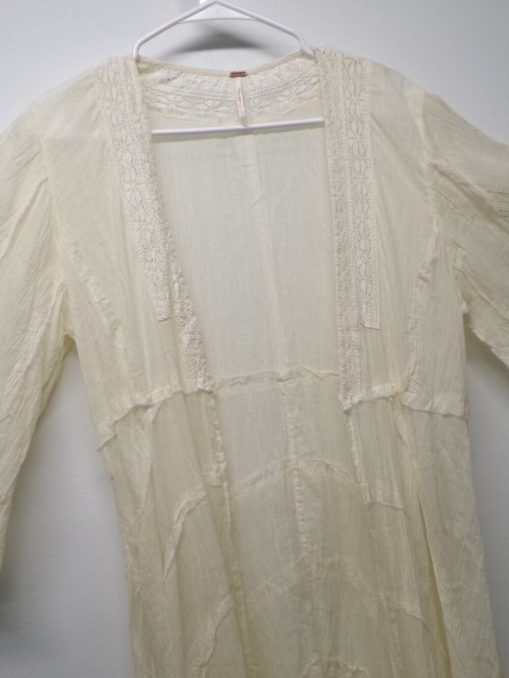 Free People Sheer Cotton Ivory Kimono Duster Maxi Boho Festival Flare Sleeves S - Picture 2 of 7